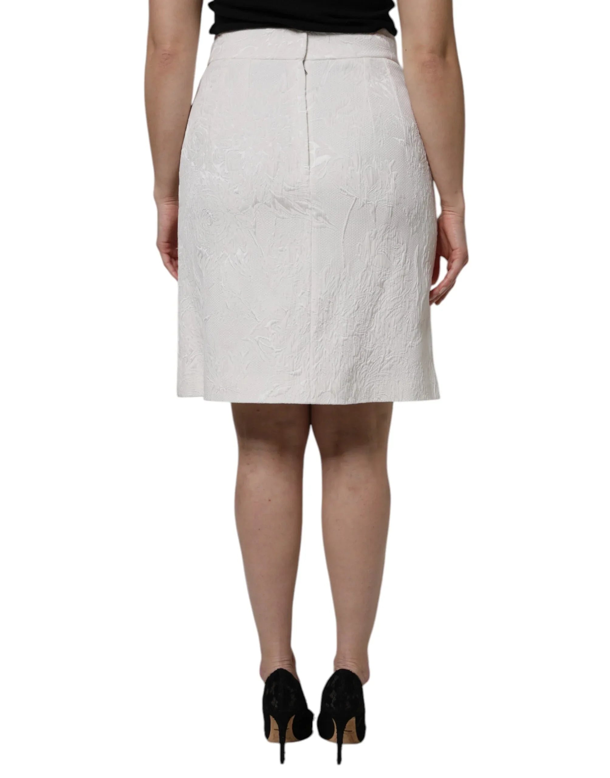 Dolce & Gabbana White High Waist Knee Length Pencil Skirt - Zeiniez