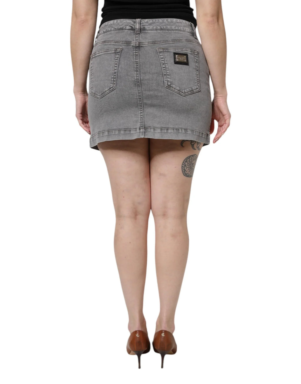 Dolce & Gabbana Gray Cotton Stretch Mid Waist Denim Mini Skirt - Zeiniez