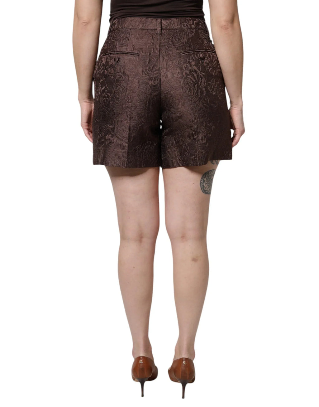 Dolce & Gabbana Brown Floral Brocade Mid Waist Mini Short - Zeiniez