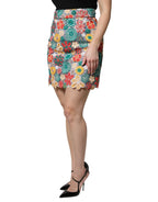 Dolce & Gabbana Multicolor Floral Lace High Waist Mini Skirt - Zeiniez