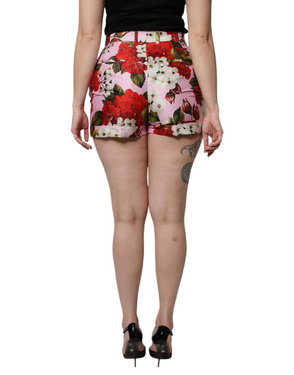 Dolce & Gabbana Pink Floral Print High Waist Hotpants Short - Zeiniez