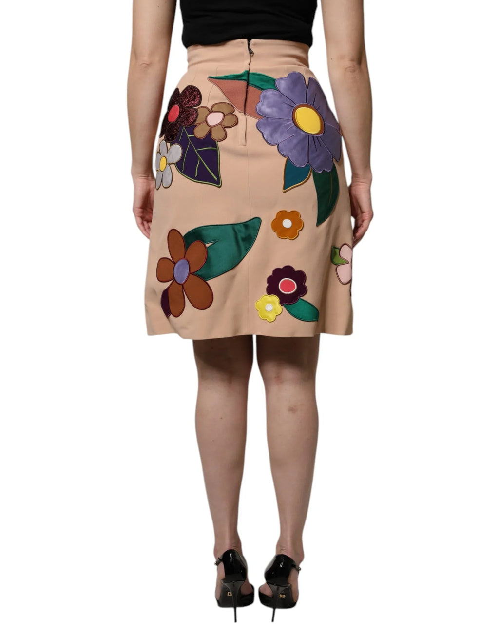 Dolce & Gabbana Beige Floral High Waist Pencil Cut Skirt - Zeiniez
