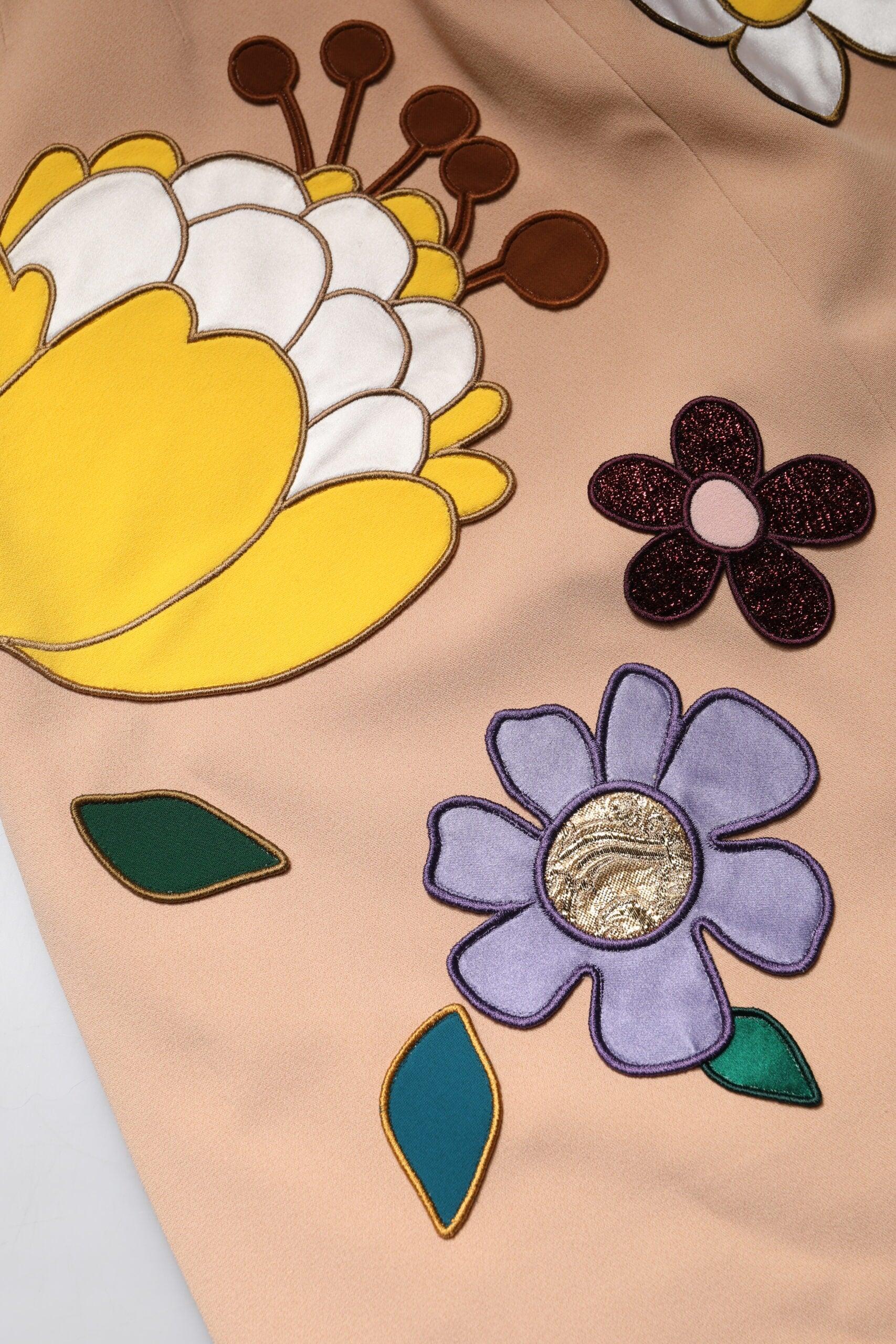 Dolce & Gabbana Beige Floral High Waist Pencil Cut Skirt - Zeiniez