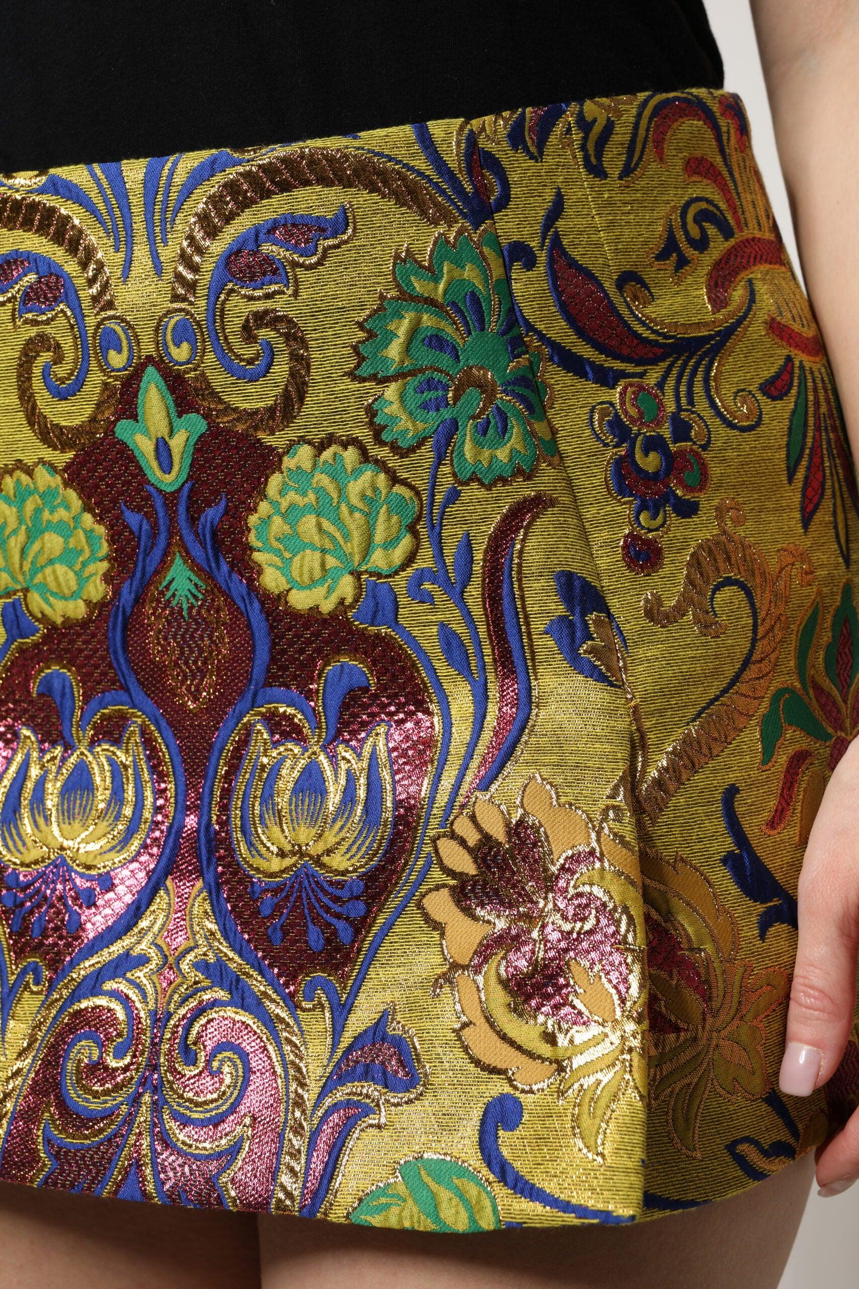 Dolce & Gabbana Multicolor Floral Jacquard Mid Waist Mini Skirt - Zeiniez