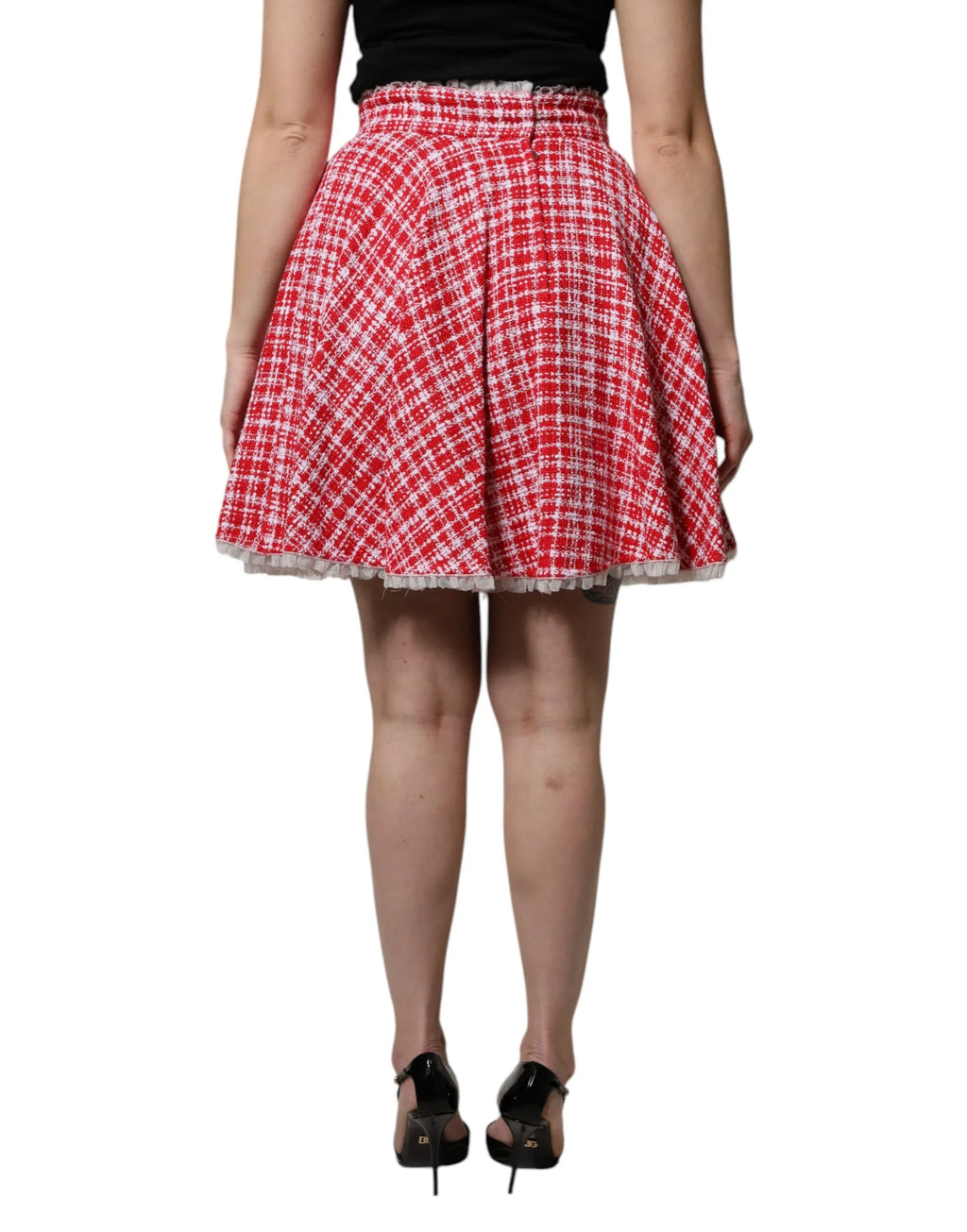 Dolce & Gabbana Red White High Waist A-line Above Knee Skirt - Zeiniez