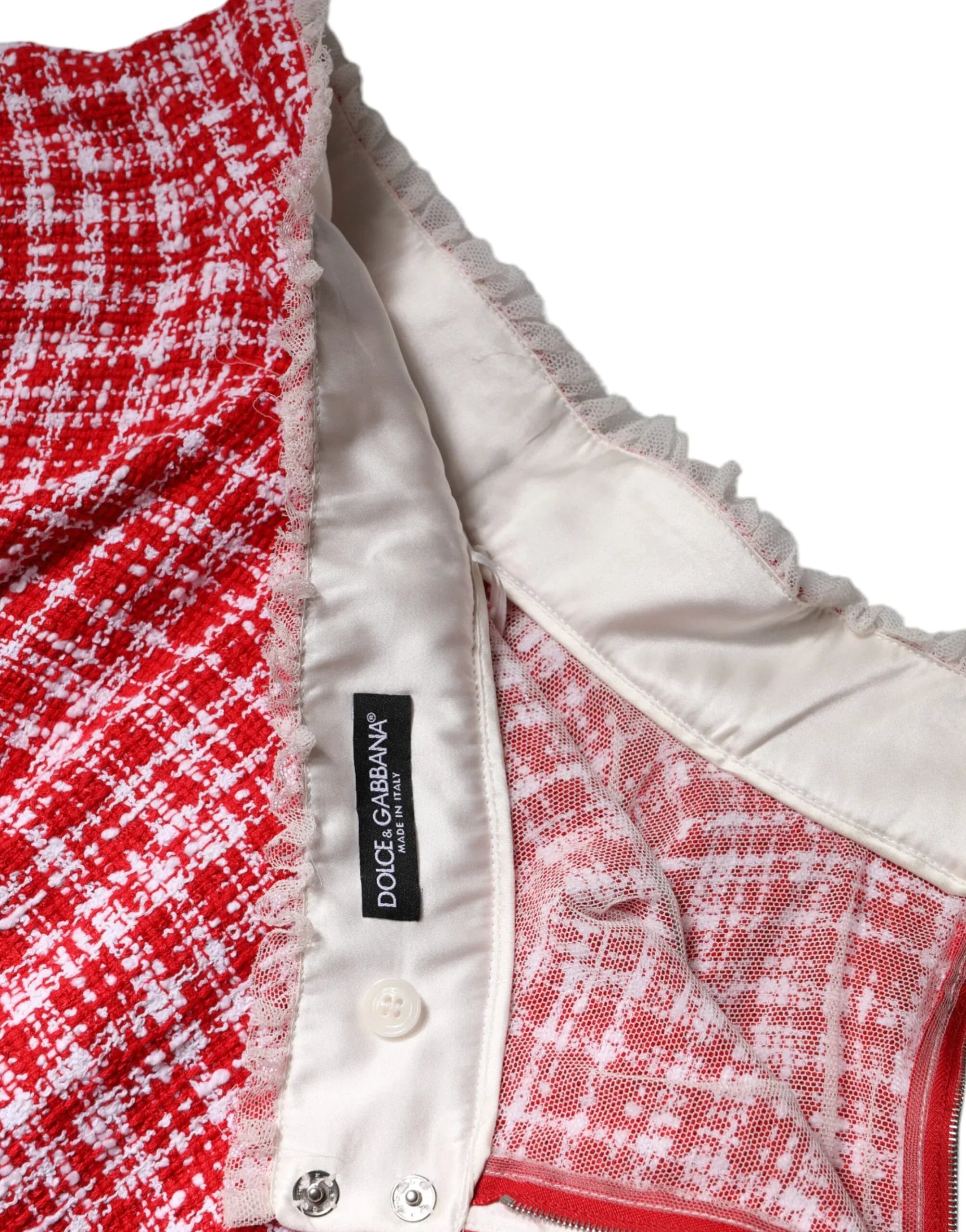 Dolce & Gabbana Red White High Waist A-line Above Knee Skirt - Zeiniez