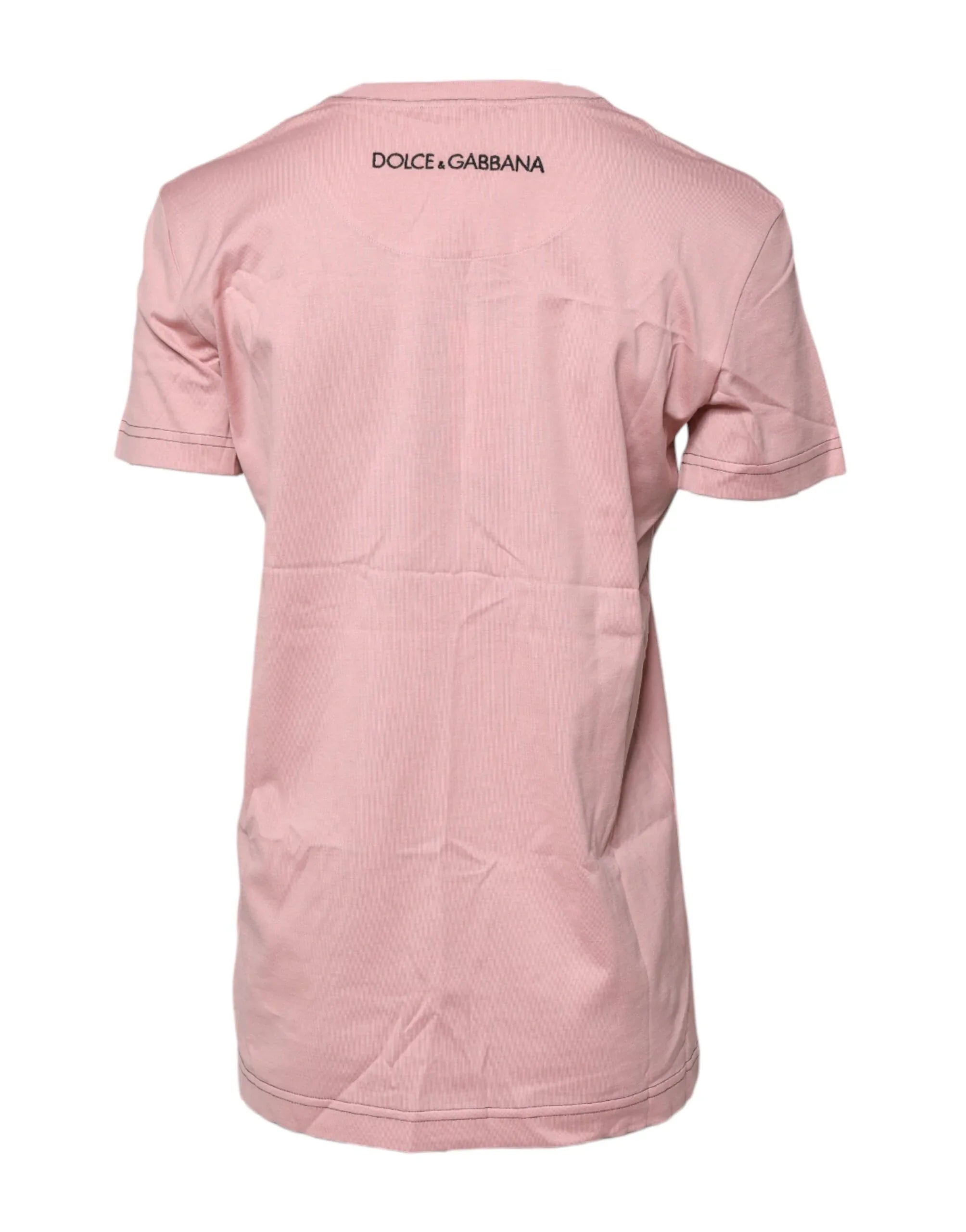 Dolce & Gabbana Pink Logo Print Cotton Crew Neck T-shirt - Zeiniez