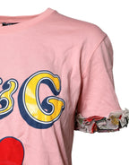 Dolce & Gabbana Pink Logo Print Cotton Crew Neck Tee T-shirt - Zeiniez