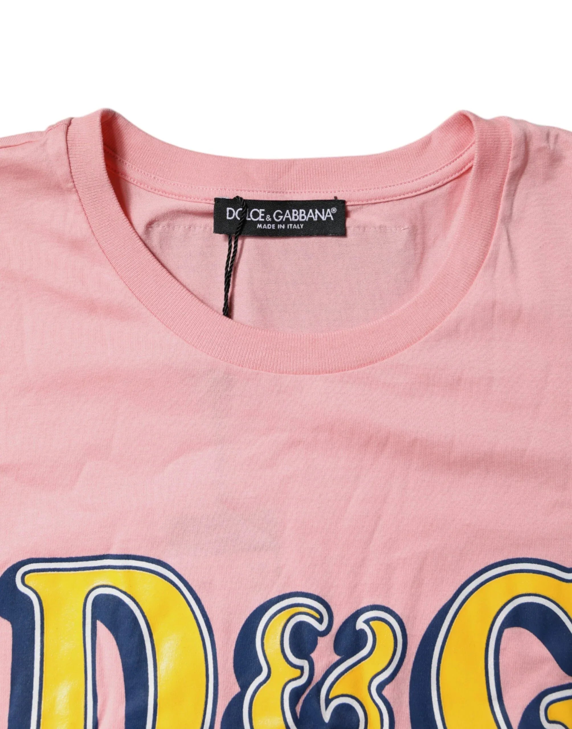 Dolce & Gabbana Pink Logo Print Cotton Crew Neck Tee T-shirt - Zeiniez