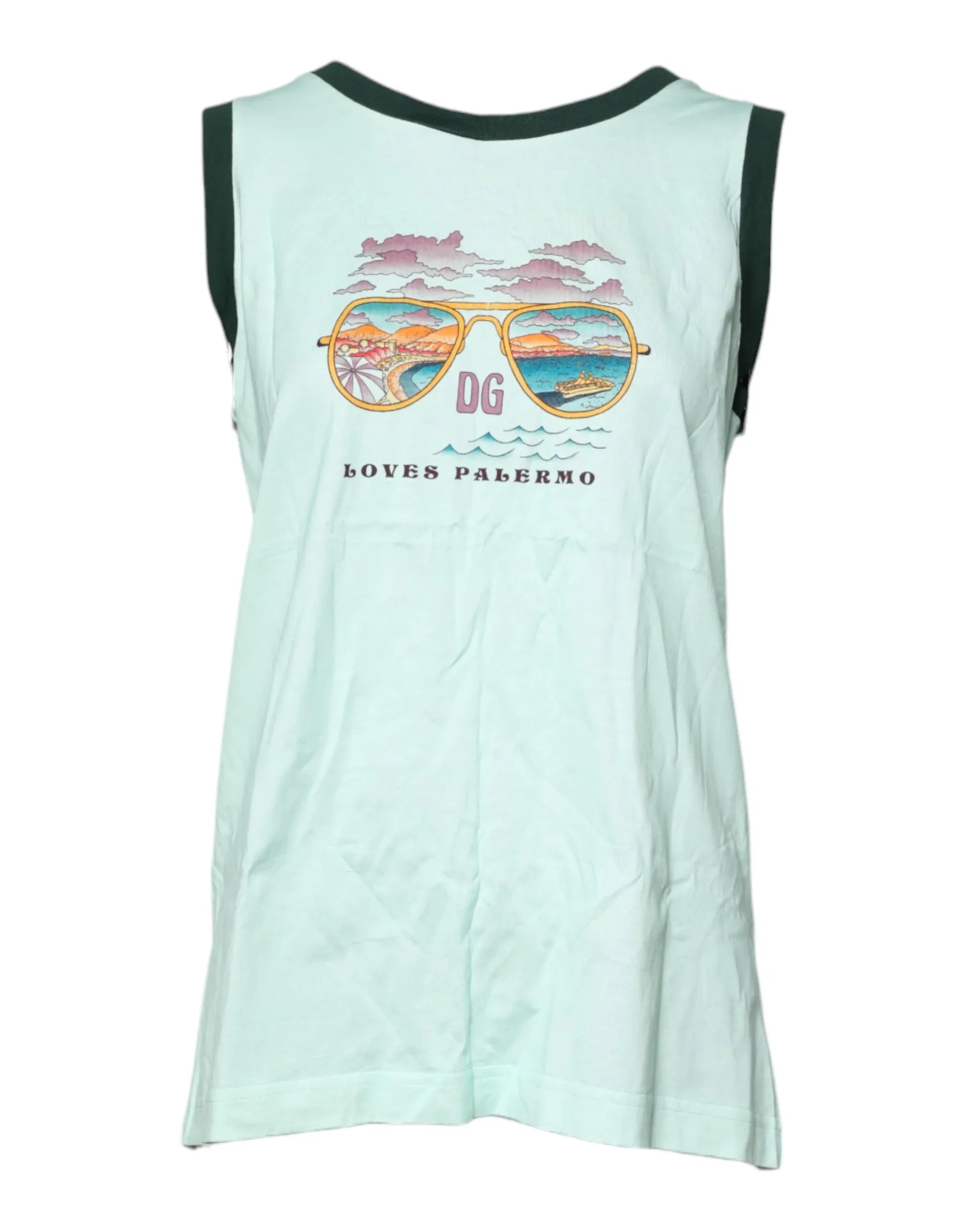 Dolce & Gabbana Light Green Graphic Print Sleeveless Tank T-shirt - Zeiniez