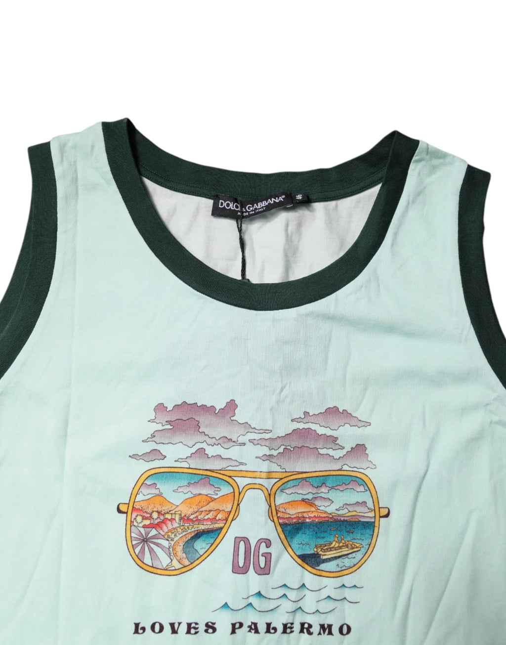 Dolce & Gabbana Light Green Graphic Print Sleeveless Tank T-shirt - Zeiniez