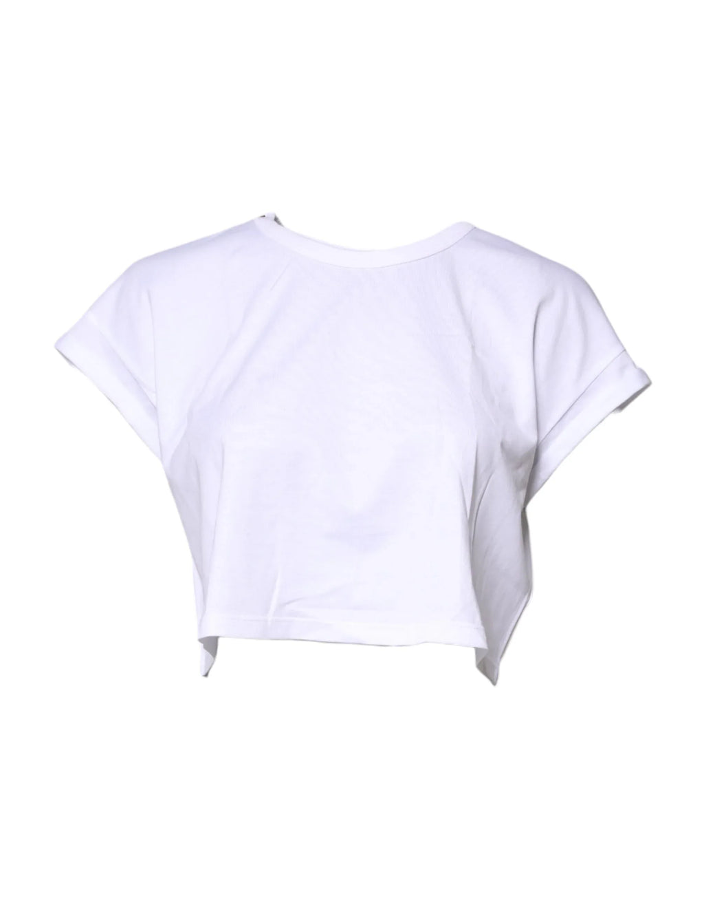 Dolce & Gabbana White Cotton Crew Neck Cropped T-shirt Top - Zeiniez