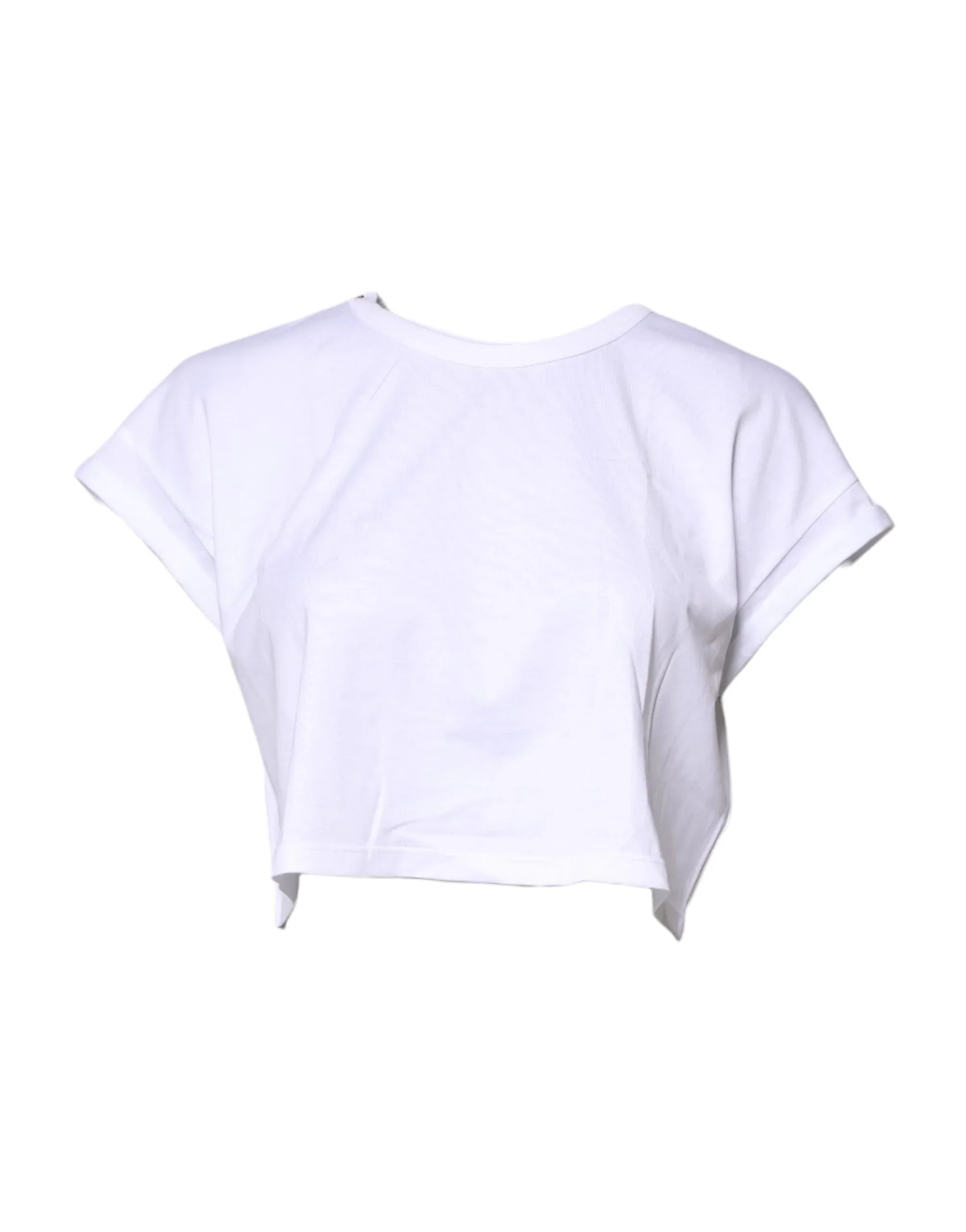 Dolce & Gabbana White Cotton Crew Neck Cropped T-shirt Top - Zeiniez
