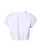 Dolce & Gabbana White Cotton Crew Neck Cropped T-shirt Top - Zeiniez