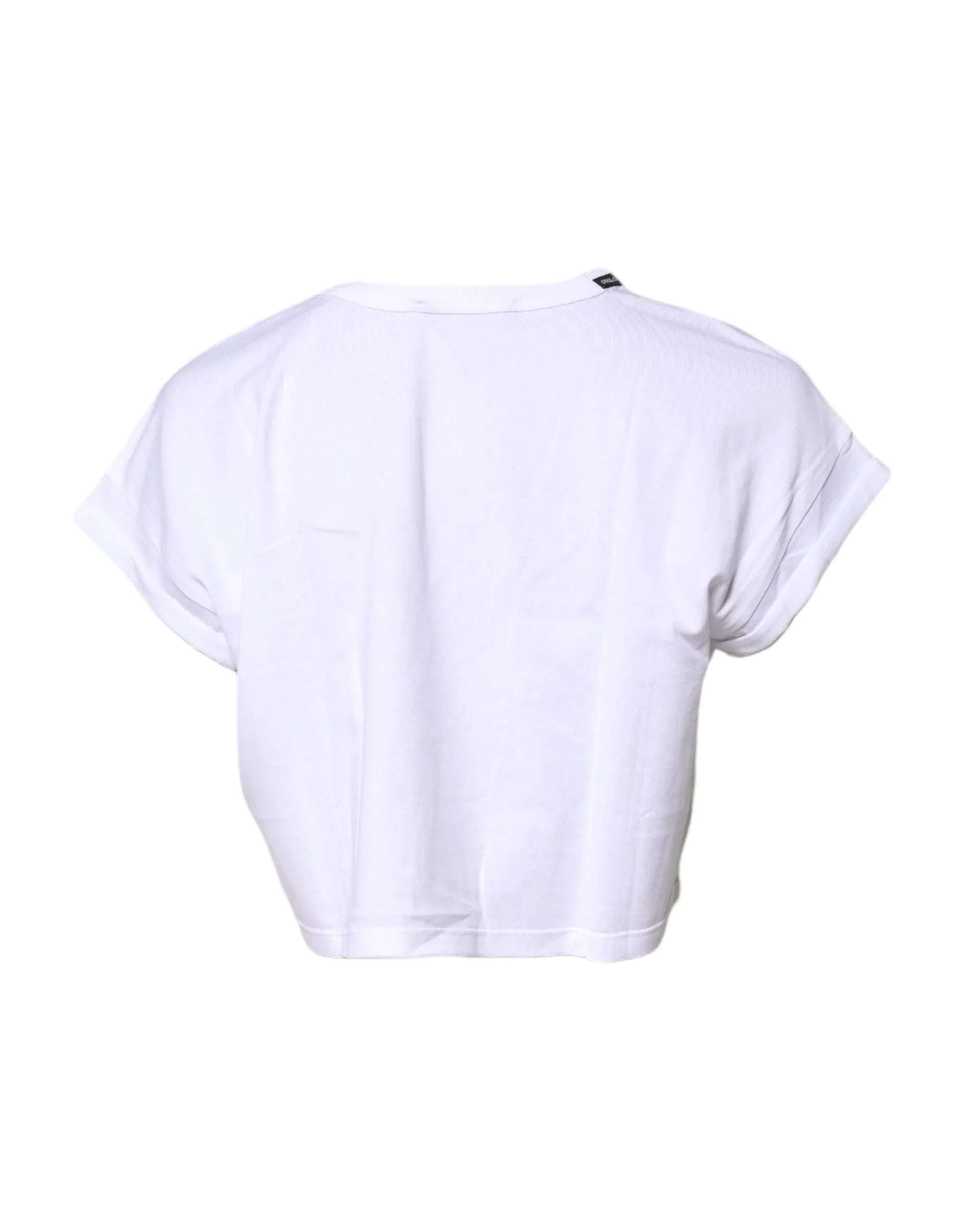 Dolce & Gabbana White Cotton Crew Neck Cropped T-shirt Top - Zeiniez