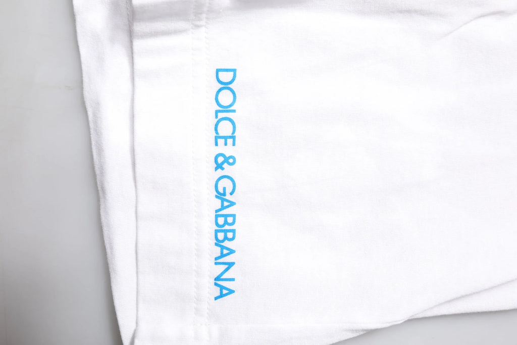 Dolce & Gabbana White Graphic Print Cotton Crew Neck T-shirt - Zeiniez