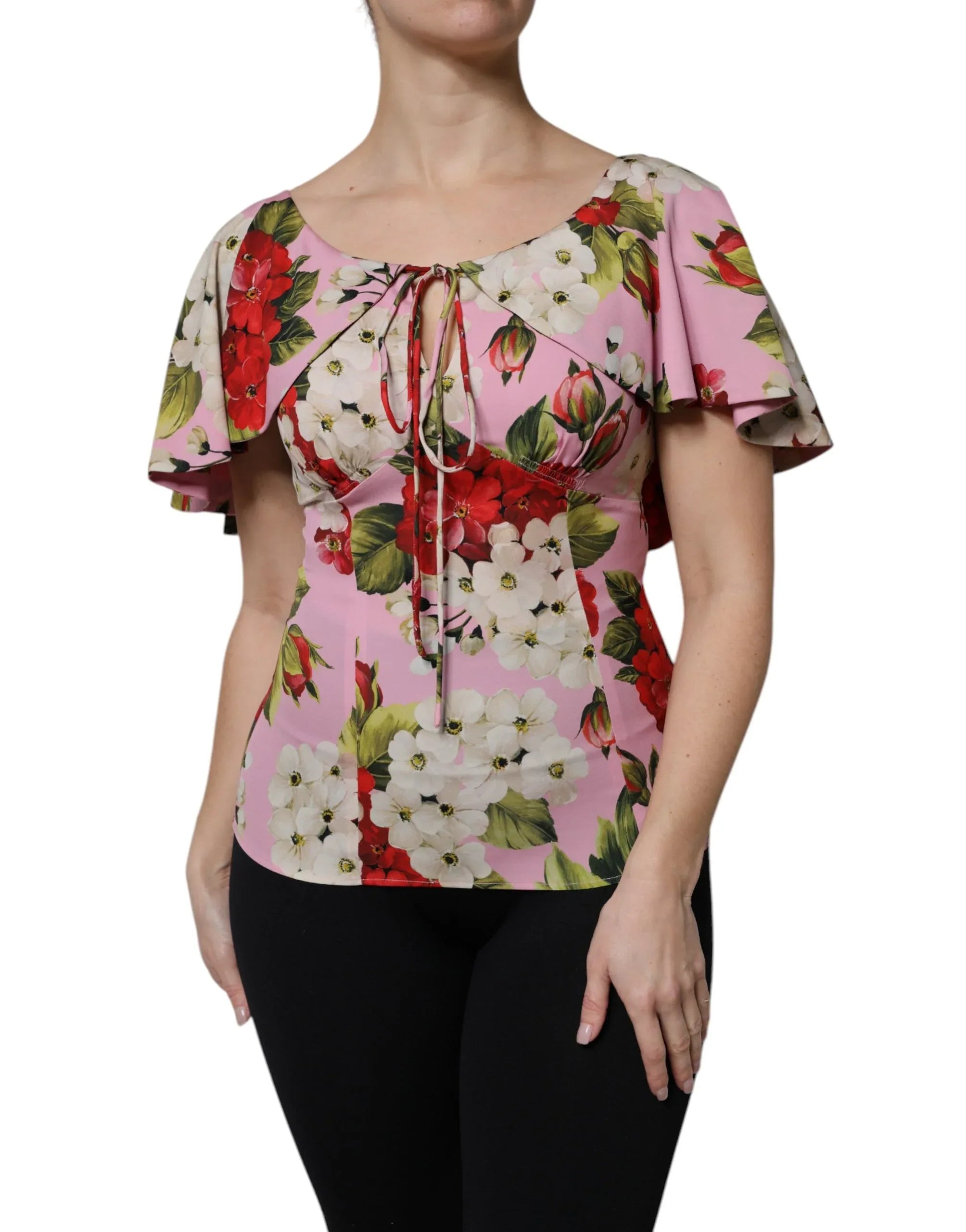 Dolce & Gabbana Pink Floral Silk Short Sleeves Blouse Top - Zeiniez