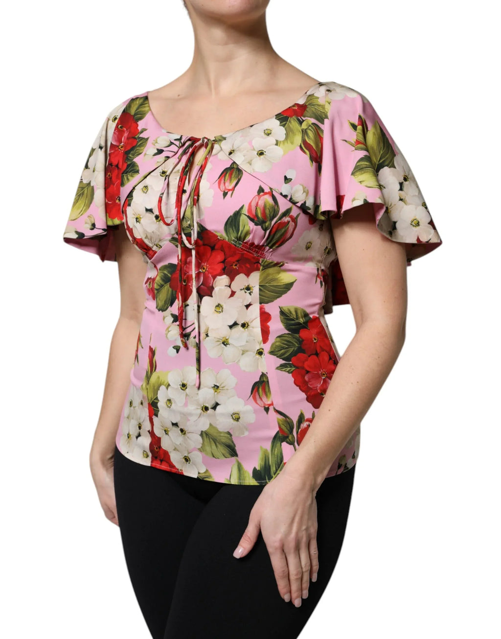 Dolce & Gabbana Pink Floral Silk Short Sleeves Blouse Top - Zeiniez