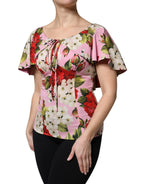 Dolce & Gabbana Pink Floral Silk Short Sleeves Blouse Top - Zeiniez