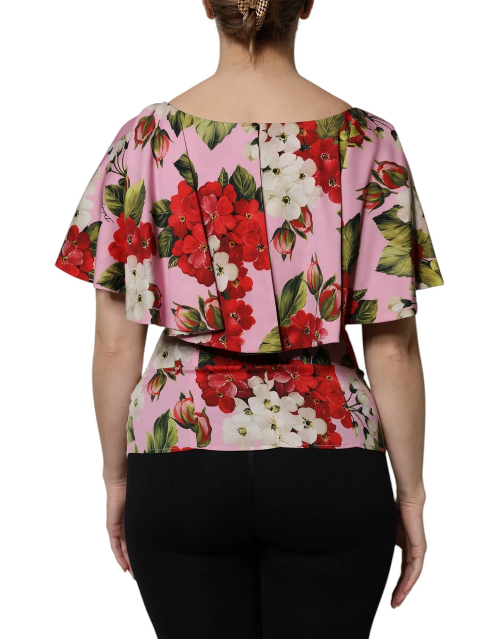 Dolce & Gabbana Pink Floral Silk Short Sleeves Blouse Top - Zeiniez