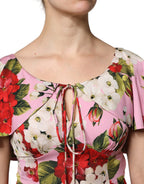 Dolce & Gabbana Pink Floral Silk Short Sleeves Blouse Top