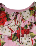 Dolce & Gabbana Pink Floral Silk Short Sleeves Blouse Top - Zeiniez