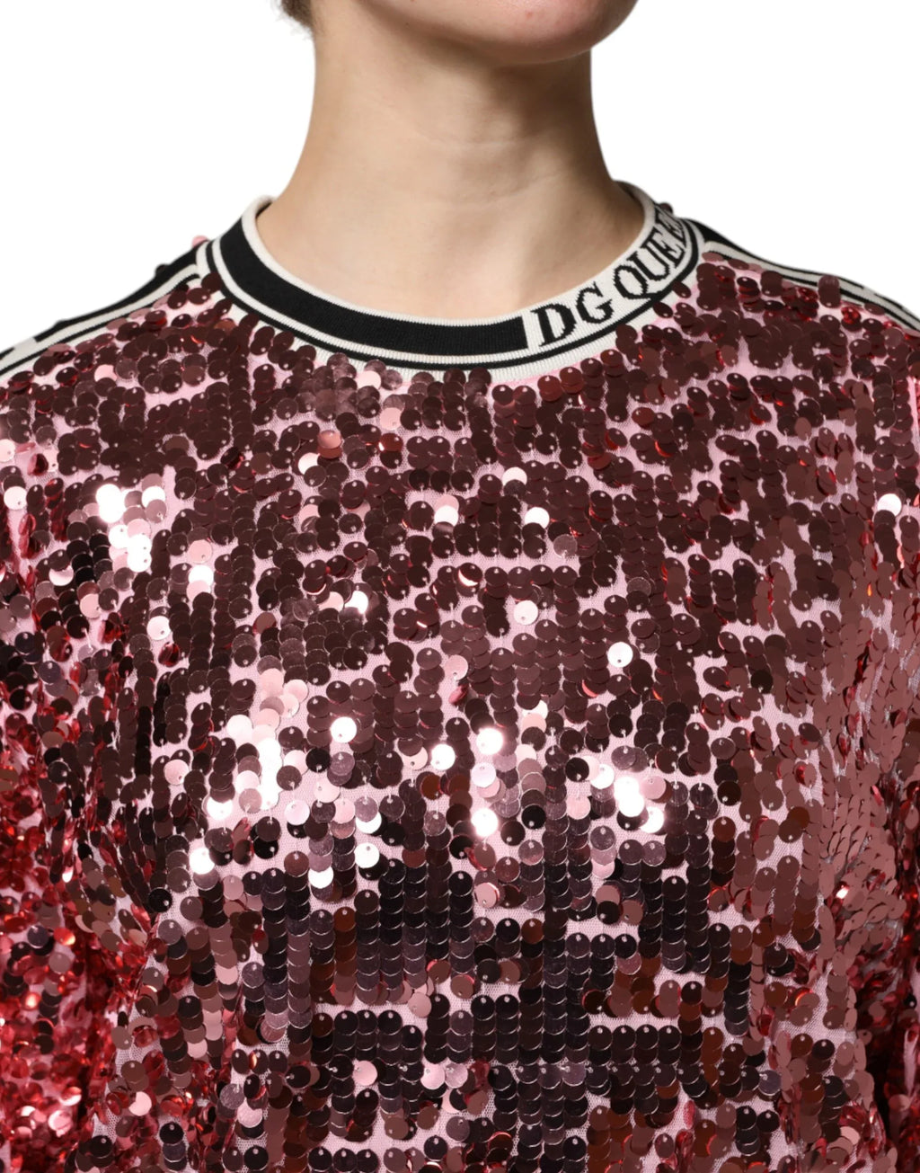 Dolce & Gabbana Pink DG Queen Sequin Pullover Sweater - Zeiniez