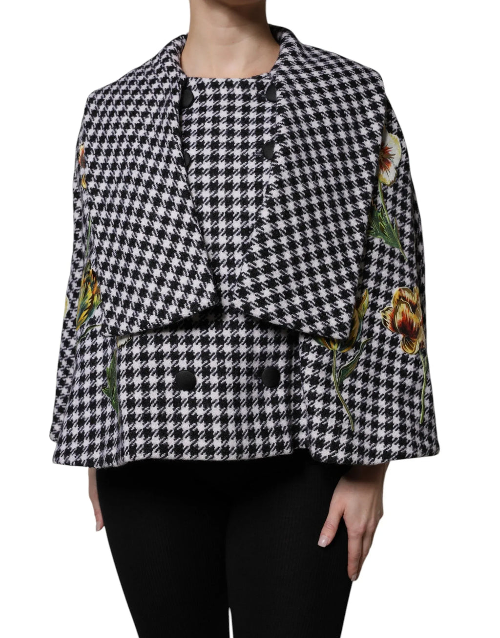 Dolce & Gabbana Black White Monochrome Patterned Floral Cape Jacket - Zeiniez