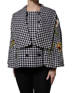 Dolce & Gabbana Black White Monochrome Patterned Floral Cape Jacket - Zeiniez