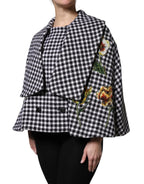 Dolce & Gabbana Black White Monochrome Patterned Floral Cape Jacket - Zeiniez