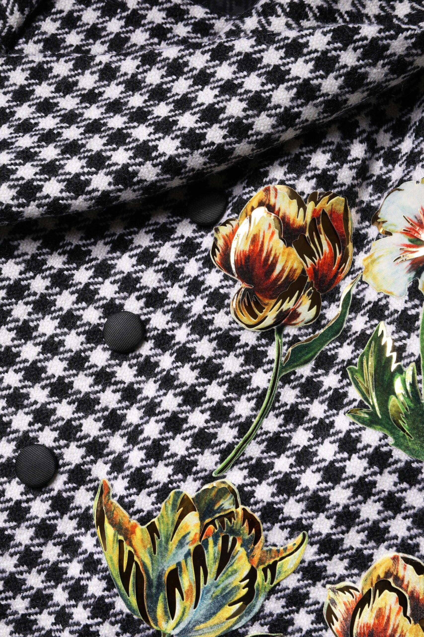 Dolce & Gabbana Black White Monochrome Patterned Floral Cape Jacket - Zeiniez