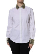 Dolce & Gabbana White Cotton Long Sleeves Sequin Shirt Top - Zeiniez