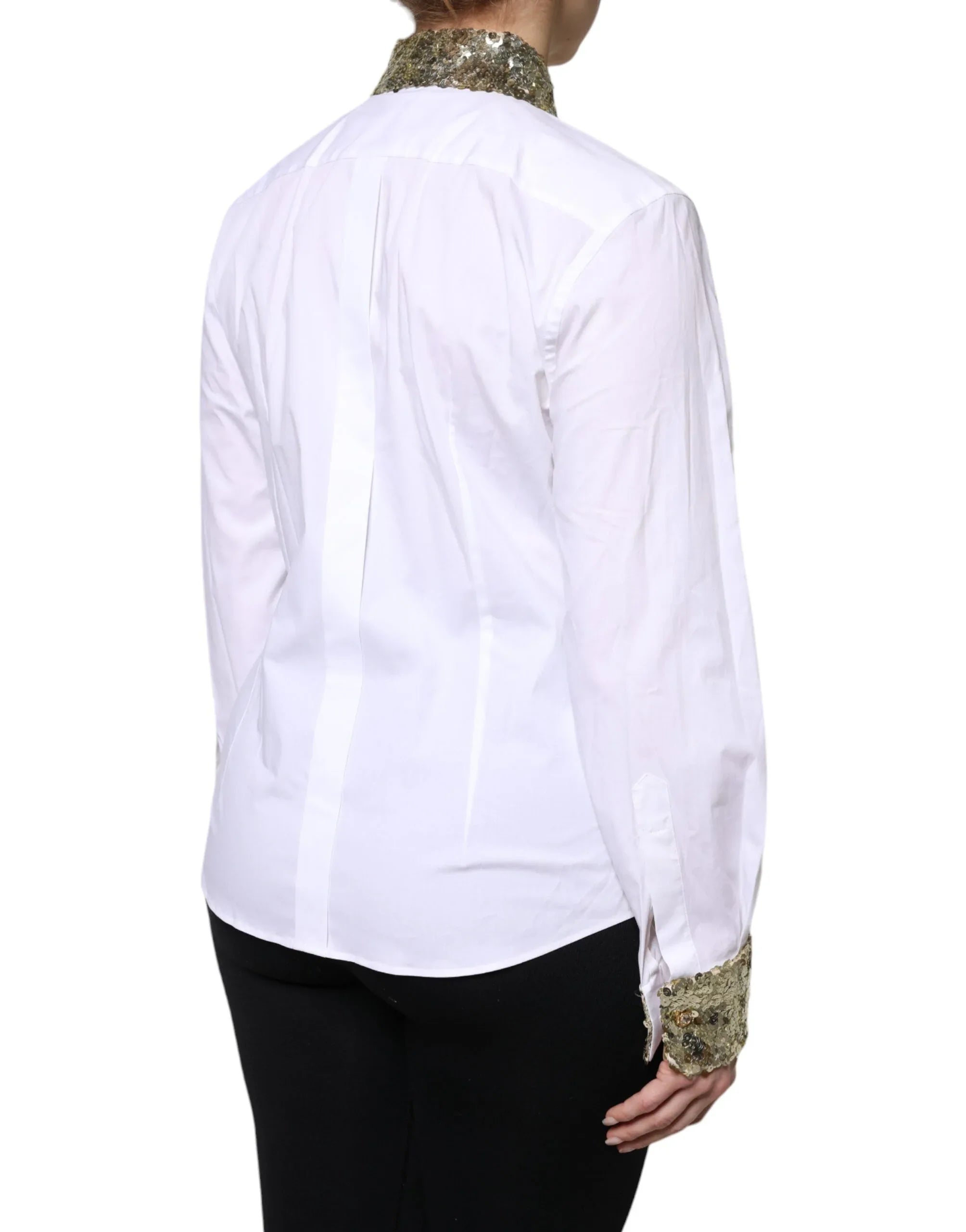 Dolce & Gabbana White Cotton Long Sleeves Sequin Shirt Top - Zeiniez