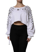Dolce & Gabbana White Embellished Long Sleeve Cropped Sweater - Zeiniez