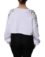 Dolce & Gabbana White Embellished Long Sleeve Cropped Sweater - Zeiniez