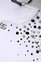 Dolce & Gabbana White Embellished Long Sleeve Cropped Sweater - Zeiniez