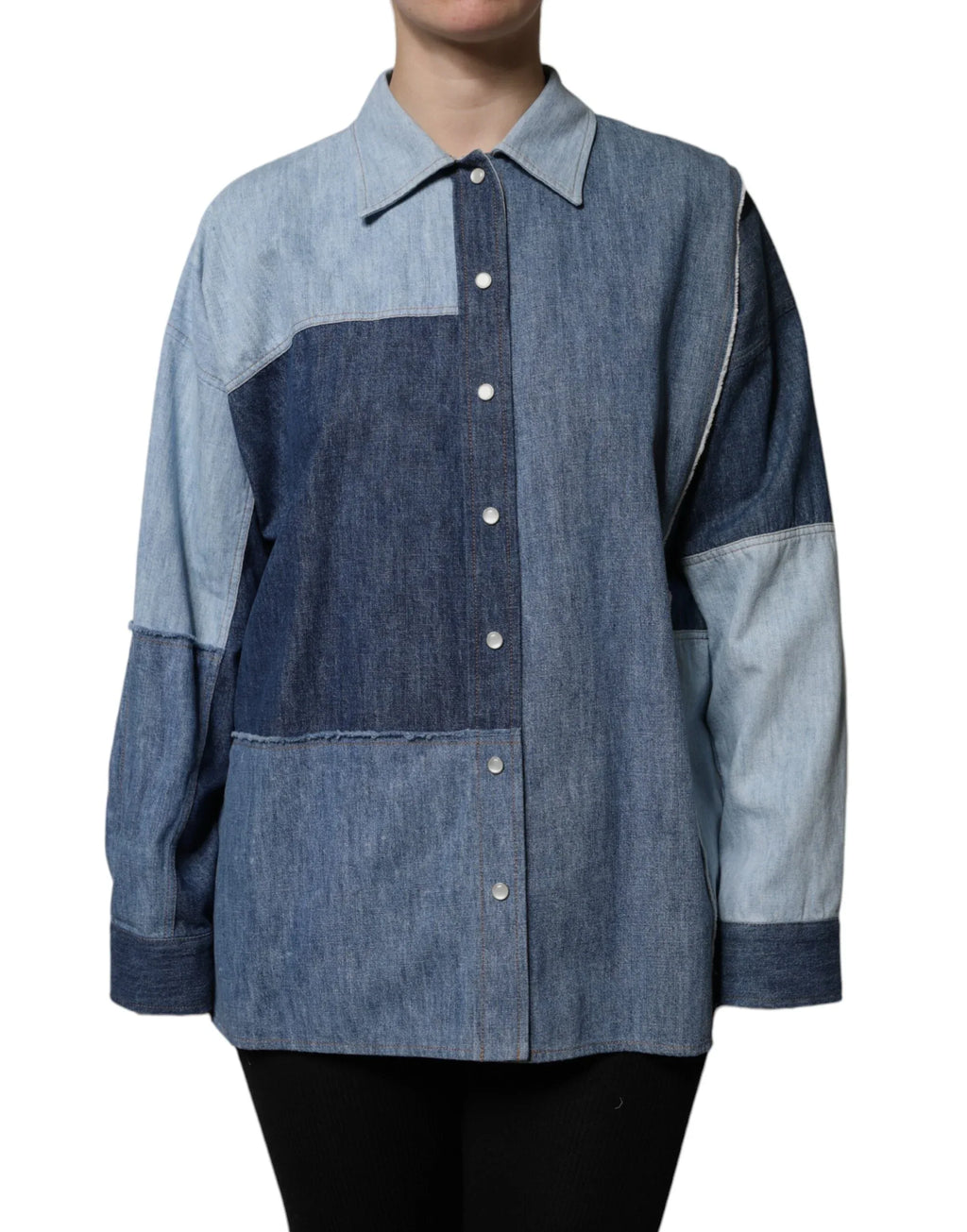 Dolce & Gabbana Blue Cotton Button Up Collared Long Sleeve Top - Zeiniez