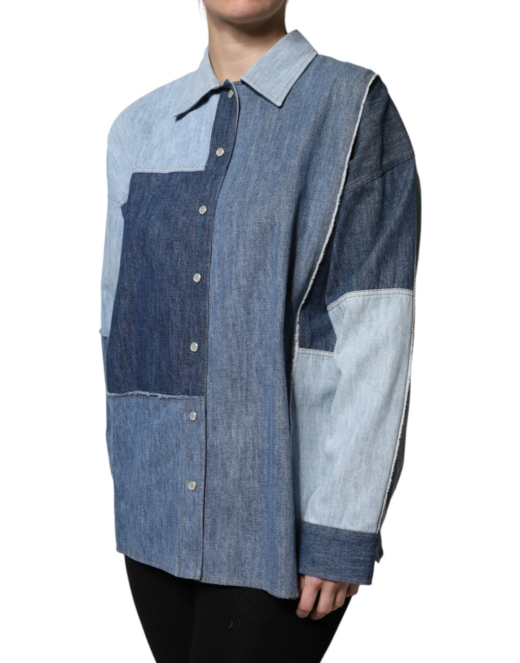 Dolce & Gabbana Blue Cotton Button Up Collared Long Sleeve Top - Zeiniez