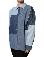 Dolce & Gabbana Blue Cotton Button Up Collared Long Sleeve Top - Zeiniez