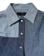 Dolce & Gabbana Blue Cotton Button Up Collared Long Sleeve Top - Zeiniez