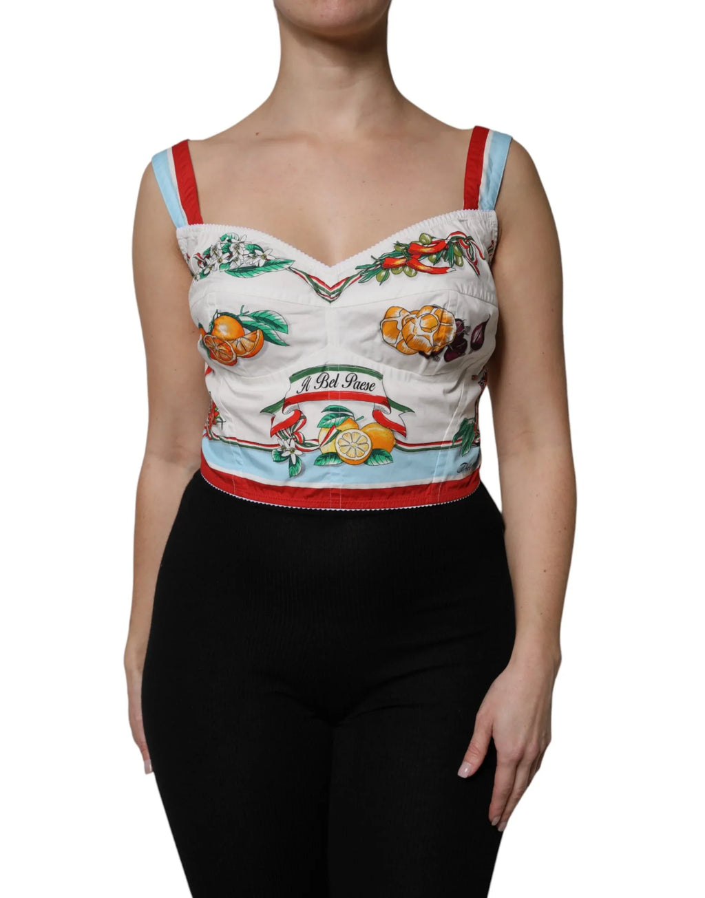 Dolce & Gabbana White Vegetable Print Sweetheart Cropped Top - Zeiniez