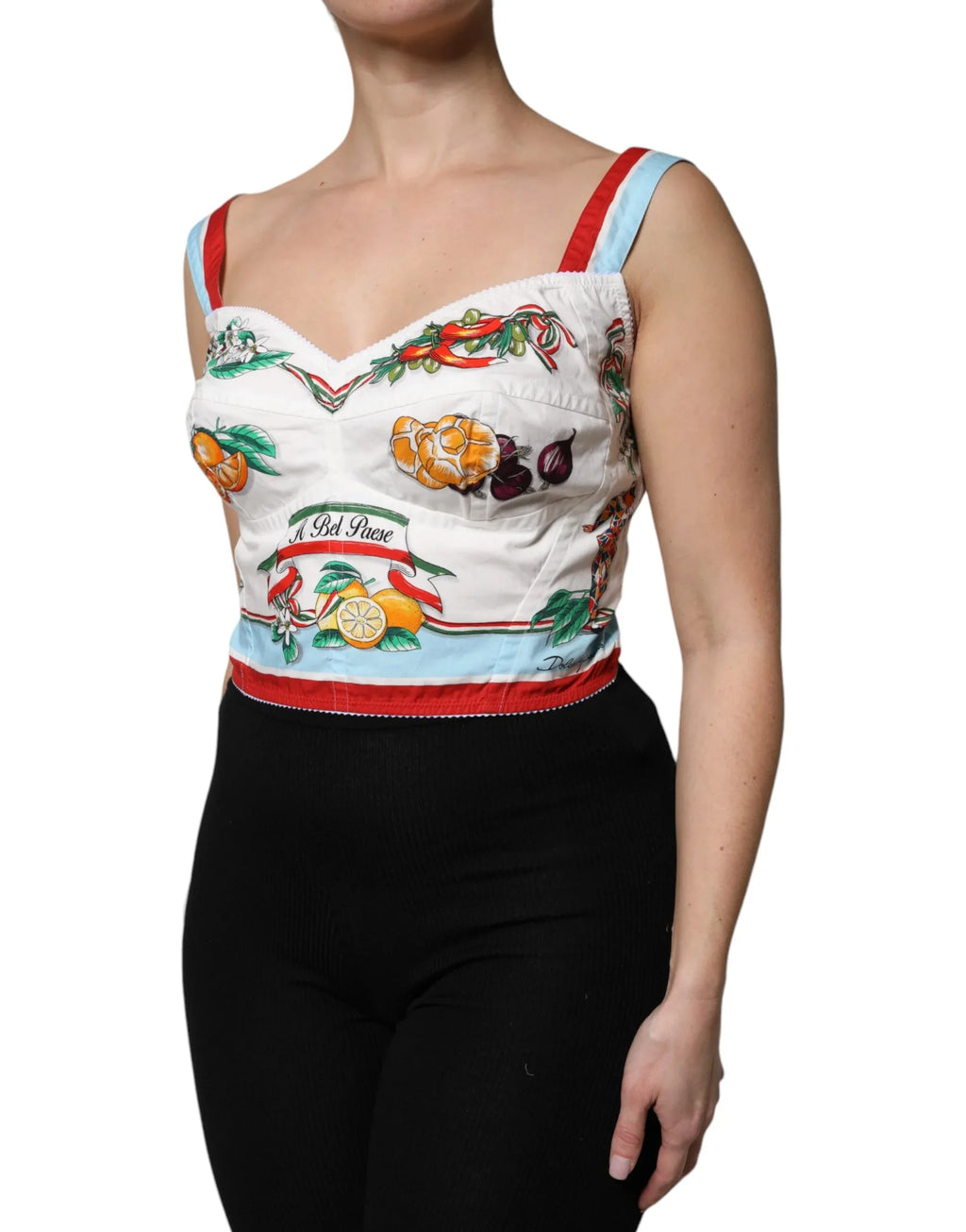 Dolce & Gabbana White Vegetable Print Sweetheart Cropped Top - Zeiniez