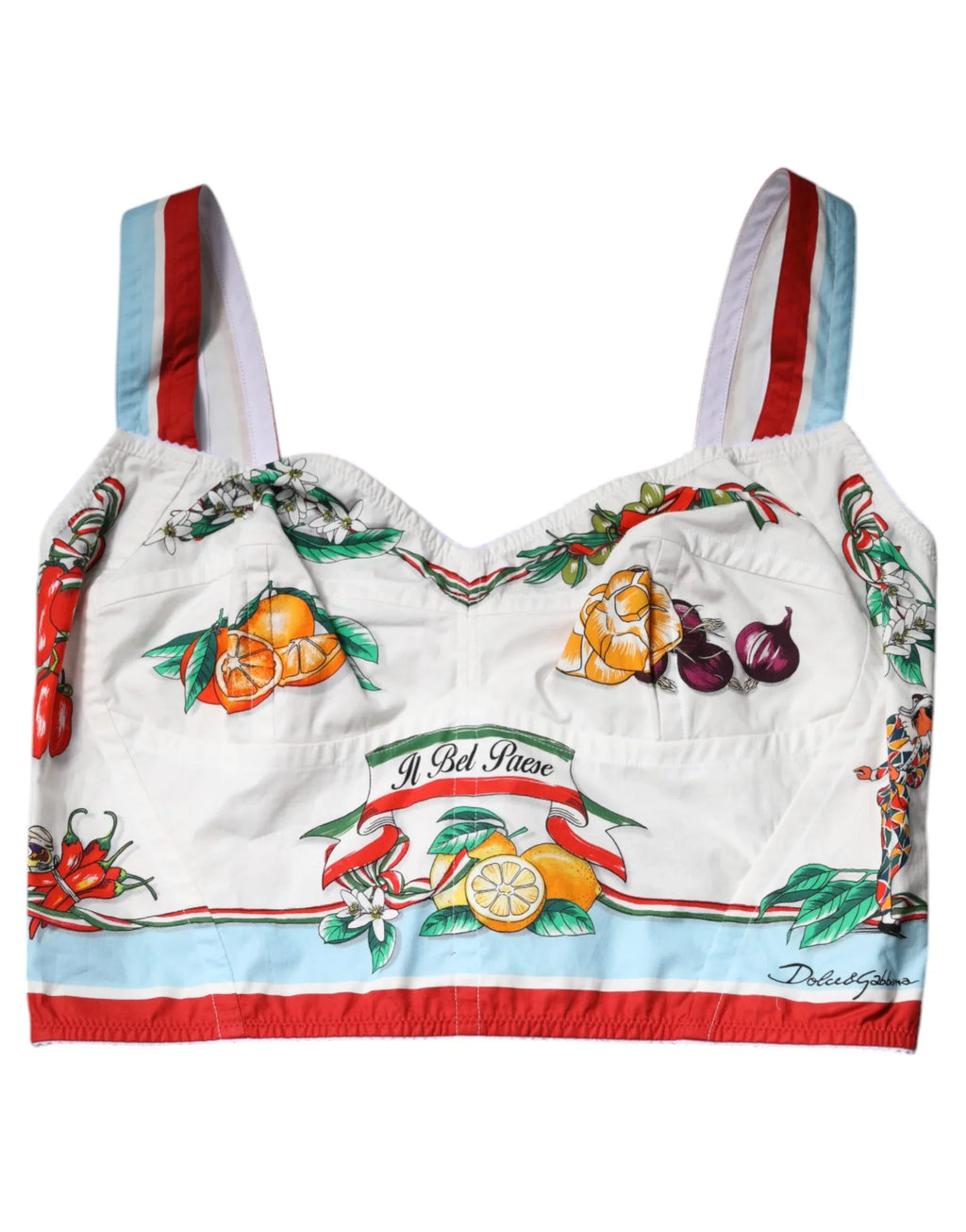 Dolce & Gabbana White Vegetable Print Sweetheart Cropped Top - Zeiniez