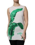 Dolce & Gabbana White Banana Leaf Print Round Neck Tank Top - Zeiniez