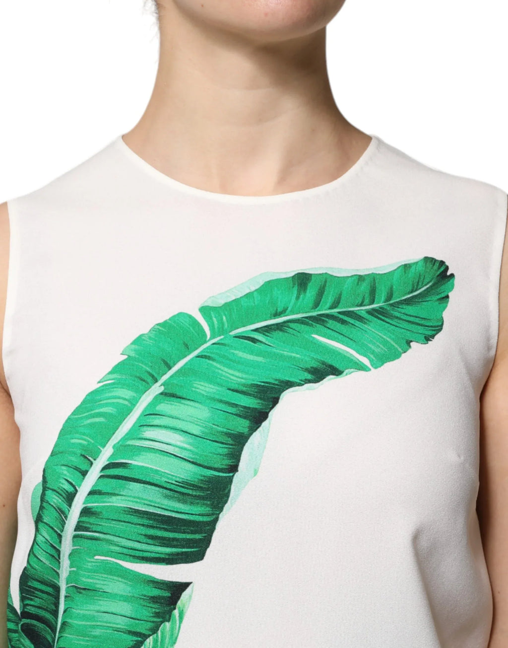 Dolce & Gabbana White Banana Leaf Print Round Neck Tank Top - Zeiniez
