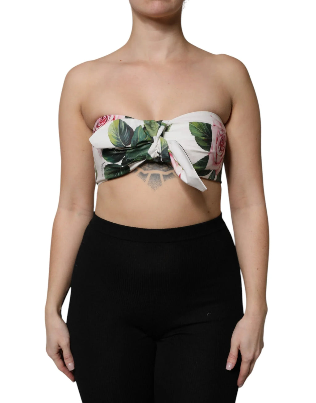 Dolce & Gabbana White Floral Print Cropped Bustier Corset Top - Zeiniez