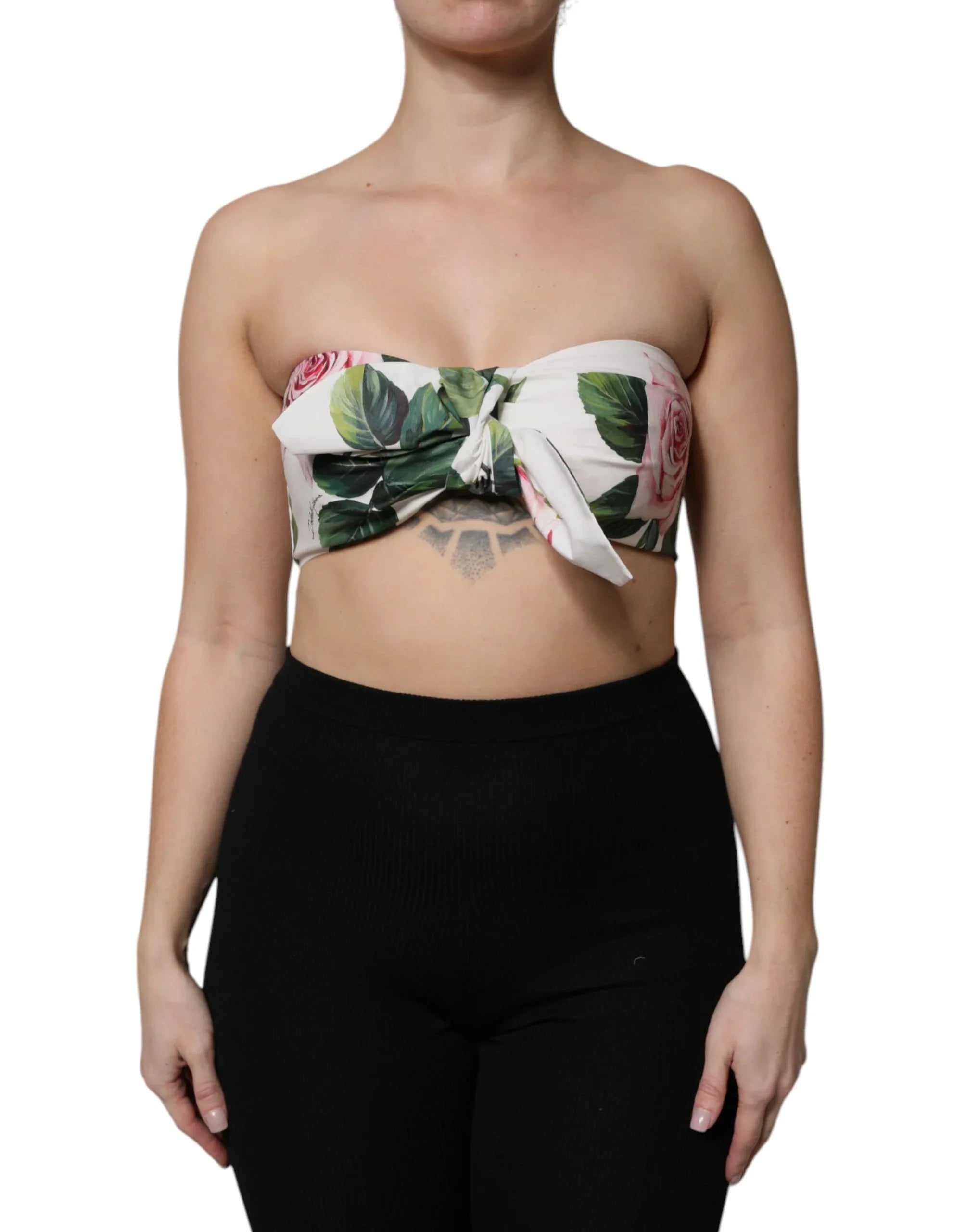 Dolce & Gabbana White Floral Print Cropped Bustier Corset Top - Zeiniez