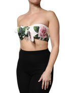Dolce & Gabbana White Floral Print Cropped Bustier Corset Top - Zeiniez