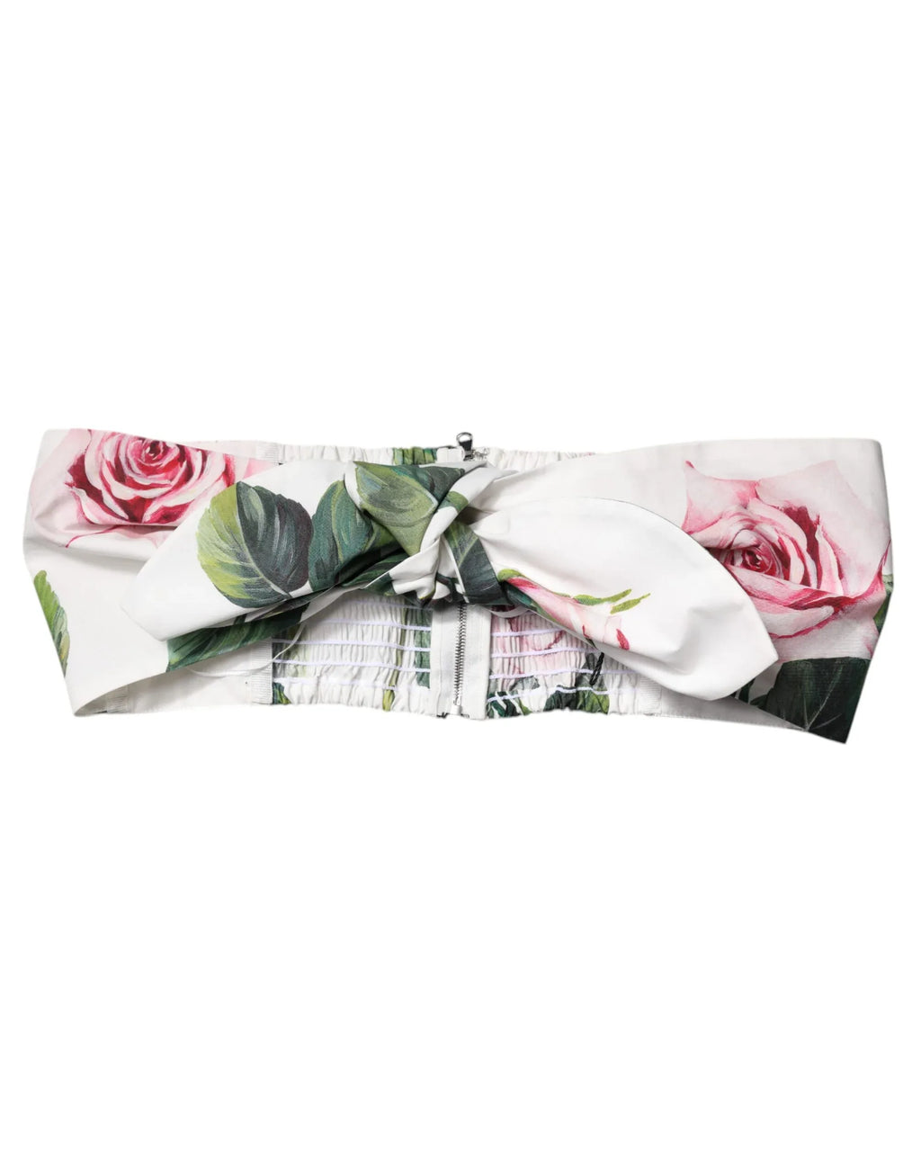 Dolce & Gabbana White Floral Print Cropped Bustier Corset Top - Zeiniez