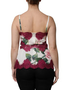 Dolce & Gabbana White Rose Print Satin Lace Tank Top Lingerie - Zeiniez